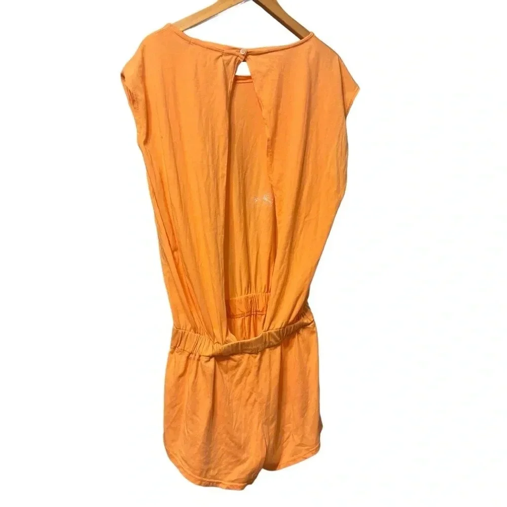 Free People Beach Orange Creamsicle Short Sleeve Romper Open Back Size Small